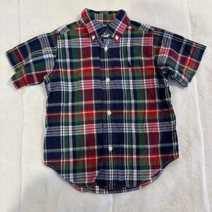 Ralph Lauren Boys Plaid Short Sleeve Button Down Shirt 3/3T Cotton
